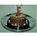 A VERY STYLISH SILVER METAL CAKE OR FRUIT STAND OR SERVE A FANCY SALAD