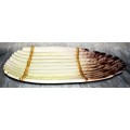 A Large hand painted ceramic serving plate in the form of asparagus spears. Gradient colors