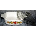 This wonderful covered casserole dish, L Echalote, is from the retired vintage Corning