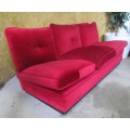 WOW THIS IS FANTASTIC RETRO THREE SEATER IN ORIGINAL VIBRANT RED FABRIC IN GOOD CONDITION