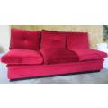 WOW THIS IS FANTASTIC RETRO THREE SEATER IN ORIGINAL VIBRANT RED FABRIC IN GOOD CONDITION
