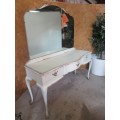 EXQUISITE IVORY SHABBY CHIC DRESSING TABLE WITH 5 DRAWERS, ORNATE MIRROR WITH GOLD BEADING
