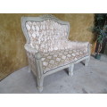 STYLISH CHABBY CHIC ARM 2 SEATER FIT FOR A KING OR A QUEEN THE FABRIC AND DETAIL ARE JUST MARVELOUS