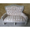 STYLISH CHABBY CHIC ARM 2 SEATER FIT FOR A KING OR A QUEEN THE FABRIC AND DETAIL ARE JUST MARVELOUS