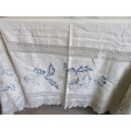 Superb Vintage Linen Tablecloth Cross Stitched Embroidered Table Cloth in wonderful condition. 2.2m