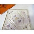Beautiful Vintage Box handkerchief has a lovely scalloped edge and is custom embroidered SWITZERLAND