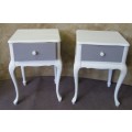 TWO FANTASTIC BED SIDE CABINETS OR SIDE TABELS WITH QUEEN ANN LEGS FINISHED IN BEAUTIFUL CHALK PAINT