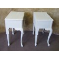 TWO FANTASTIC BED SIDE CABINETS OR SIDE TABELS WITH QUEEN ANN LEGS FINISHED IN BEAUTIFUL CHALK PAINT
