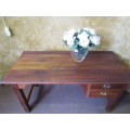 A MARVELOUS SOLLID WOOD DESK - WITH TWO DRAWERS WITH BRASS HANDLES - WILL BE FANTASTIC TO WORK