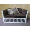 A AWESOME VINTAGE DOUBLE SEATER CANE COUCH FINISHED IN A ROYAL IVORY CHALK PAINT