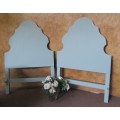 TWO MARVELOUS SINGLE HEAD BOARDS WITH A STUNNING SHAPE FINISHED IN A DUCK EGG CHALK PAINT - BID P/E