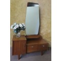 A MARVELOUS RETRO VINTAGE DRESSING TABLE WITH 2 DRAWERS & CUPBOARD WITH A NICE LONG MIRROR - RETRO