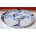 A GORGEOUS CRISP WHITE & COBALT PORCELAIN SNACK DISH WITH FIVE SECTIONS - ELEGANCE & STYLE