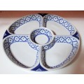A GORGEOUS CRISP WHITE & COBALT PORCELAIN SNACK DISH WITH FIVE SECTIONS - ELEGANCE & STYLE