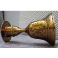 A MARVELOUS BRASS CANLE HOLDER WITH CANDLE ON TOP AND BELL ON THE BOTTOM SIDE - NO RINGER