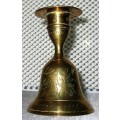 A MARVELOUS BRASS CANLE HOLDER WITH CANDLE ON TOP AND BELL ON THE BOTTOM SIDE - NO RINGER