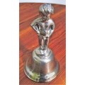 A CHARMING SILVER PLATED DINNER BELL WITH A RINGER THE HANLE IS A BOY ON TOP - DIFFERENT