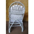 A AWESOME HIGH BACK CANE CHALK PAINTED EASY CHAIR WITH A WHITE CUSHION