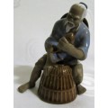 Chinese Clay Mudman Fisherman Sculpture Figurine Fish Basket Holding Fish