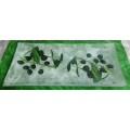 WOW A EXQUISITE GREAN GLASS RECTANGULAR SERVING PLATTER DECORATED WITH OLIVES
