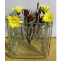 TWO MARVELOUS SQUARE CLEAR GLASS FLOWER/CANDLE VASES WILL MAKE A FANTASTIC CENTRE PIECE - BID PER EA