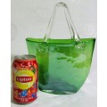 A marvelous Studio Art Glass Purse Handbag with a lovely Textured Green-Applied Clear Glass Handles
