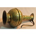 Here is a beautiful vintage oriental brass pitcher. Embossed and colored with beautiful folk ornamen