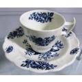 A CRISP WHITE WITH COBALT BLUE DEMITASSE DEO SET BY BOOTHS MADE IN ENGLAND PEONY DESIGN
