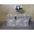 A GORGEOUS ANTIQUE KIST WITH ORIGINAL FABRIC PADDED ON THE TOP WILL LOOK STUNNING IN FRONT OF A BED