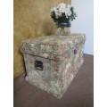 A GORGEOUS ANTIQUE KIST WITH ORIGINAL FABRIC PADDED ON THE TOP WILL LOOK STUNNING IN FRONT OF A BED