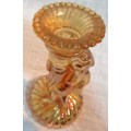 Two Beautiful vintage gold colored etched glass angel candle holders Possibly Carnival/Tiara Glass