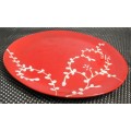 FIVE VIBRANT RED  BLOSSOM STONEWARE PLATES FROM WOOLWORTHS