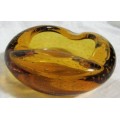 Vintage Murano glass ashtray or bowl Olive green hand blown glass 60s