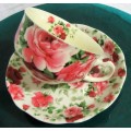 A STUNNING FLORAL VICTORIAN ROSE CUP & SAUCER BY WILLIAM JAMES -
