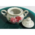 A ELGANT & STYLISH SUGAR BOWL AN SAUCER BEAUTIFULLY DECORATED WITH PINK ROSES -