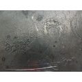 Six antique silver metal plates marking unclear look like "lock zin 1840" emblem of a man and a goat