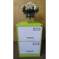 A BEAUTIFUL FUNKED UP TWO DRAWER METAL FILING CABINET - FROM DRAB TO FAB