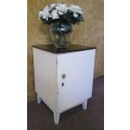 A VERY TRENDY SHABBY CHIC BEDSIDE CABINET WITH ONE DRAWER WORN OVER THE AGES