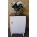 A VERY TRENDY SHABBY CHIC BEDSIDE CABINET WITH ONE DRAWER WORN OVER THE AGES
