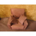 A STUNNING LIGHT SUEDE EASY CHAIR VERY COMFORTABLE UPHOLSTERY IN PERFECT CONDITION