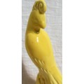 A GORGEOUS GLASED YELLOW PEACOCK FIGURINE BY WEST COAST POTTERY CALIE 474