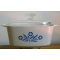 A VERY DESIRABLE & COLLECTABLE BLUE CORN FLOWER 1970'S CORNING WARE WITH A LID TO ADD TO YOUR COLLEC