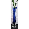 A Stunning Murano? Retro, cobalt blue glass vase, with ruffle hem top, and fluted body heavy thick