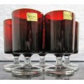 FIVE LUMIN ARC RUBY RED CAVALIER PATTERN WINE/JUICE GLASSES FRANCE VINTAGE BID PER EACH