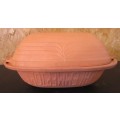 Romertopf red clay pottery baking dish with lid- ready to use, casserole, bakeware, baking dish, loa