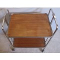 AN AMAZING VINTAGE FOLD UP DRINKS TROLLEY ON CASTERS