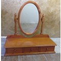 A CUTE THREE DRAWER SOLID WOOD SWIFEL MIROR TABLE TOP UNIT IN EXCELLENT CONDITION