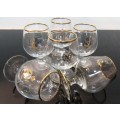 Bottoms up, mid century style! These 6 glitzy glam Vintage Brandy glasses, glittering gold is lavish