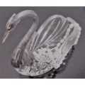 A vintage glass swan salt cellar or ring dish in good shape with a silver plated neck and head