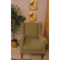 A VERY COMFORTABLE WINGBACK CHAIR WITH QUEEN ANN LEGS IN GOOD CONDITION - 2 AVAILABLE